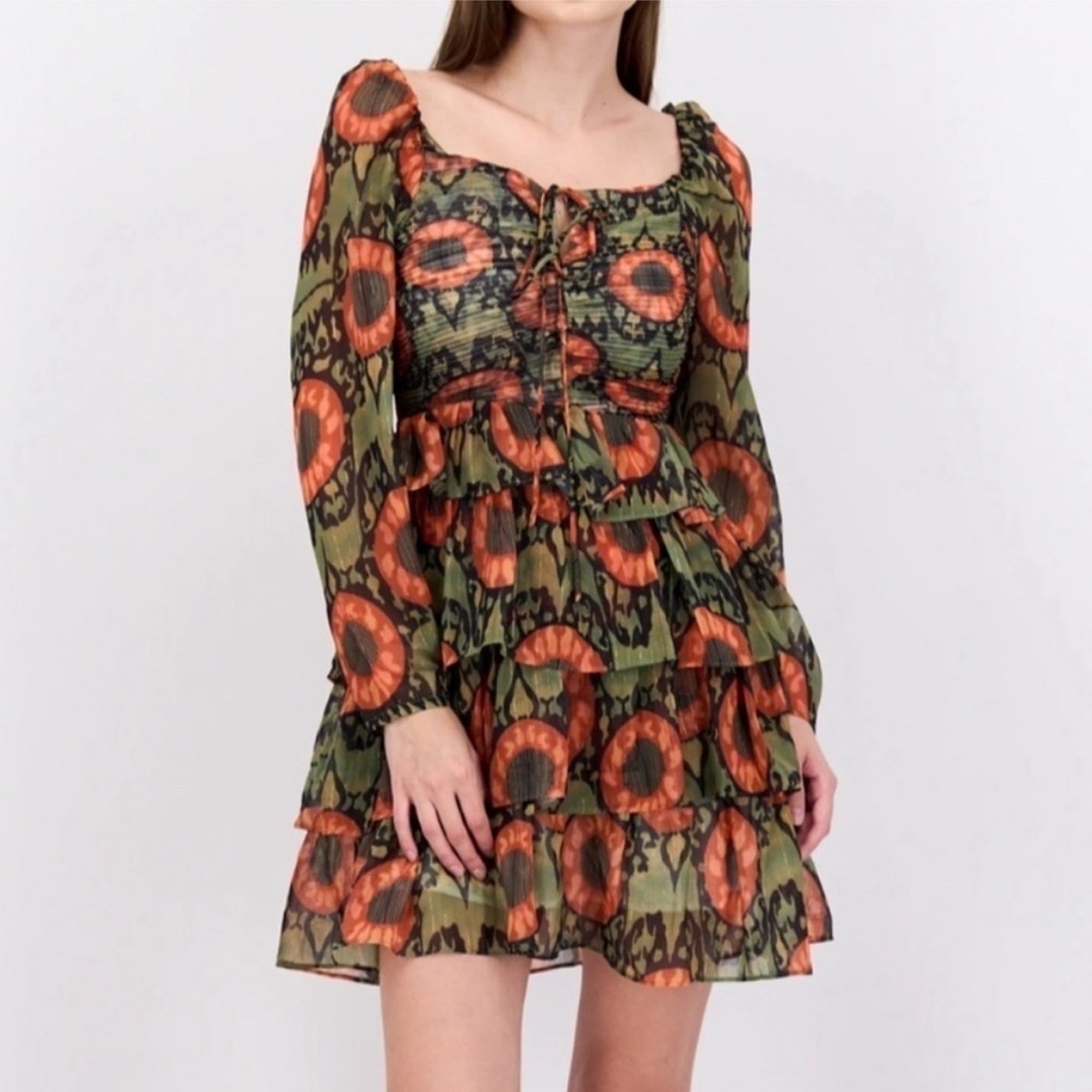 NWT Beulah Style Naiya Dress XS Green Floral Long Sleeve Garden Party Festival